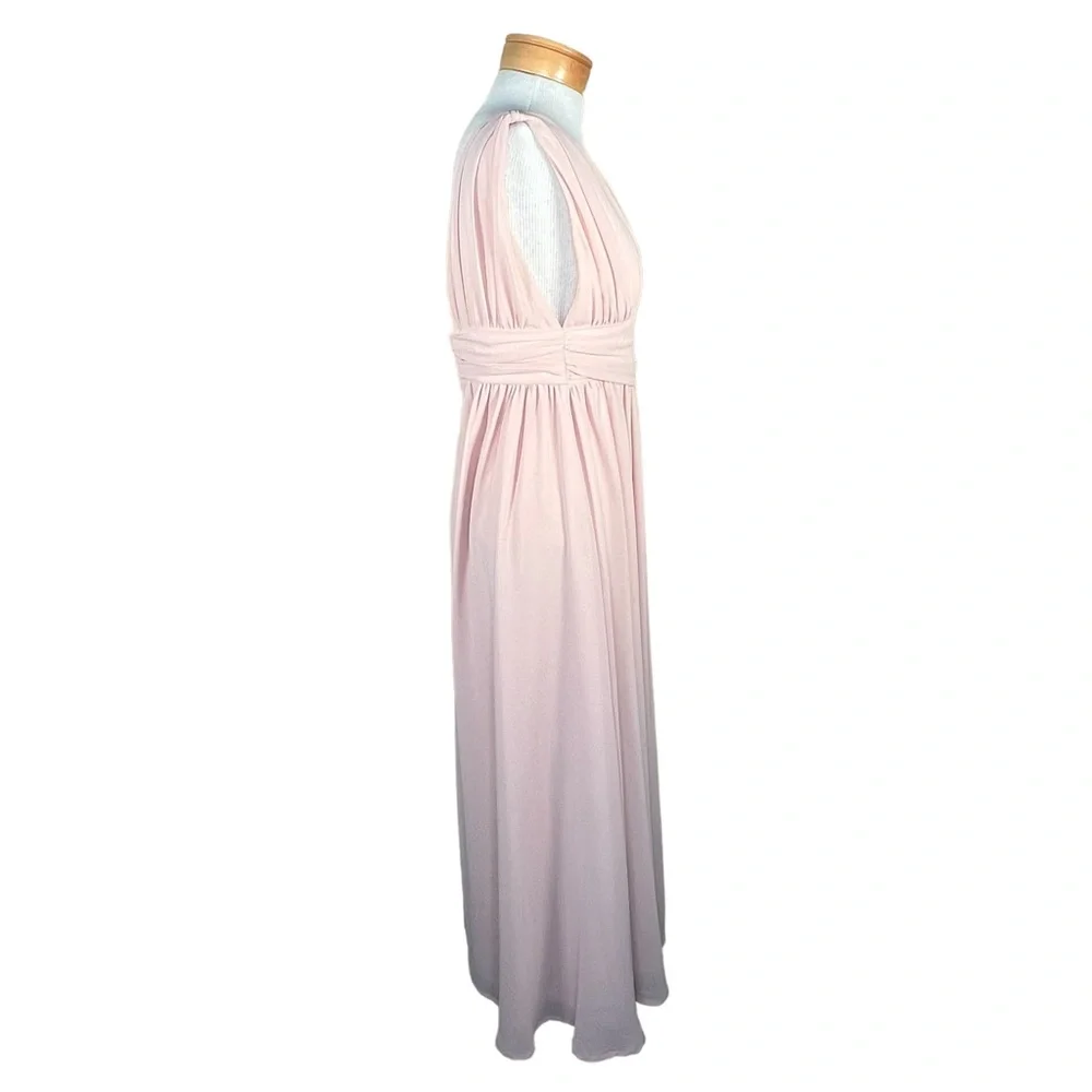 Lulu’s Deep V-Neck Blush Gown Maxi Prom Dress With Front Slit Grecian Goddess S - Picture 6 of 16